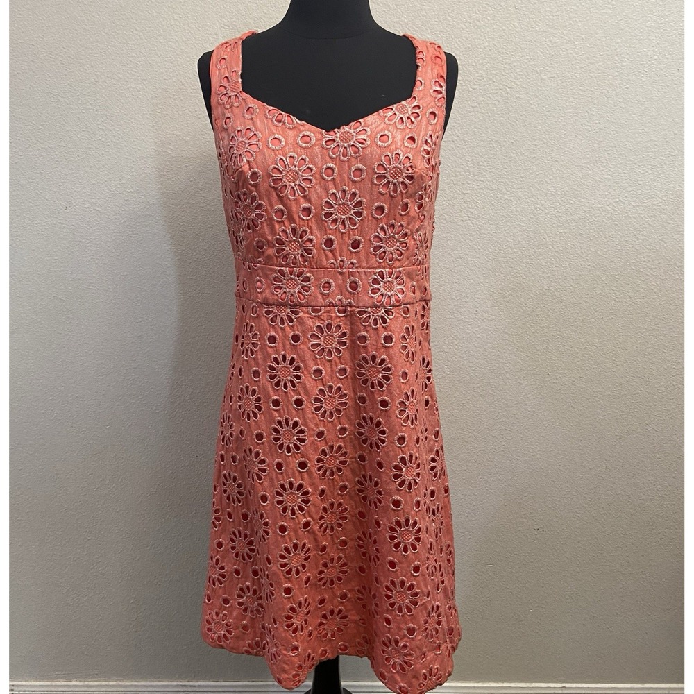 Anthropolgie MAEVE Coral‎ Shine Metallic Eyelet Knee Lenth Dress Size 6 FLAW